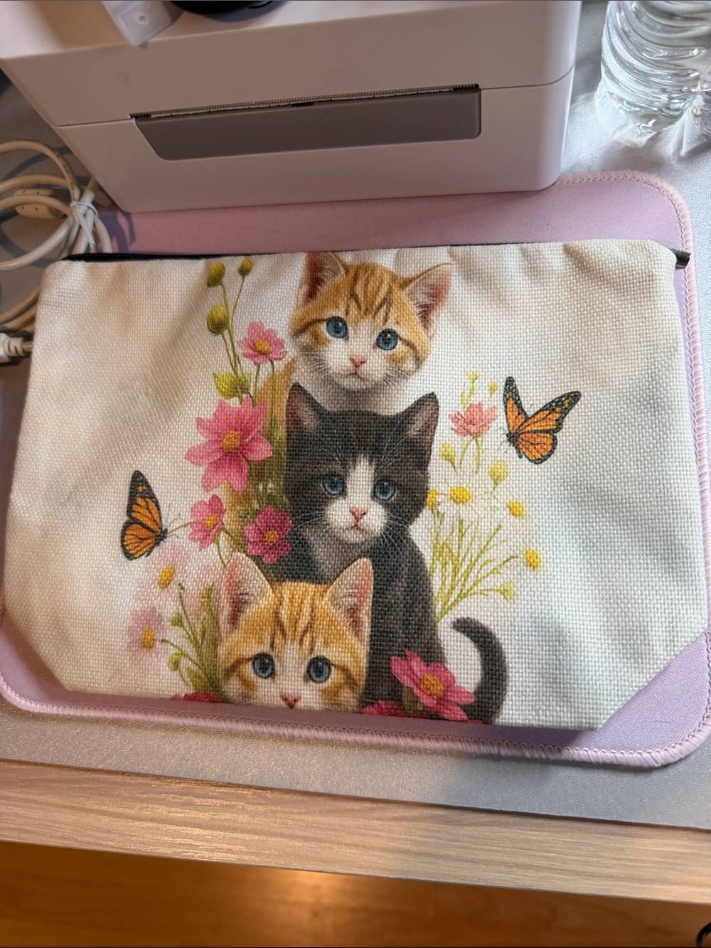Cute Kittens Cat Accessory Pouch in Cream and Pink